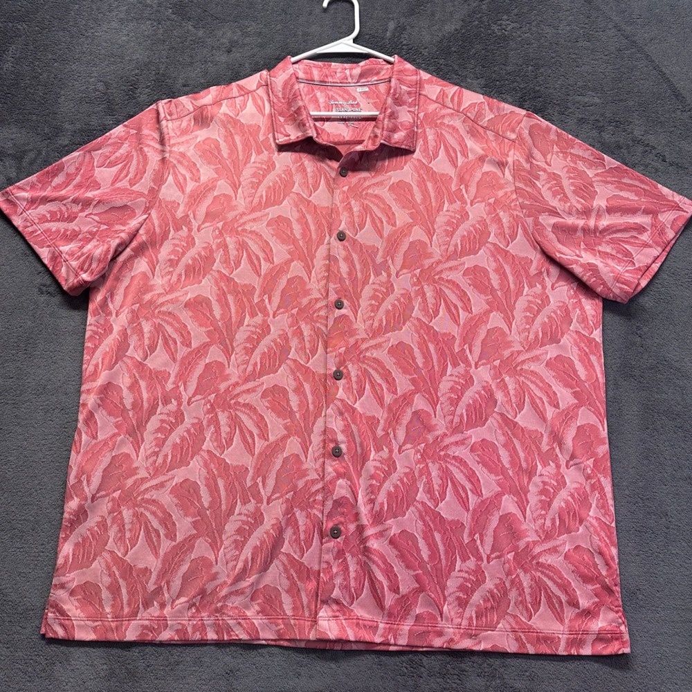Tommy Bahama Button Down Shirt Mens 3XL Red Pink IslandZone Tropical Leaf Print